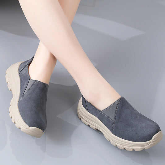 Breathable Leather Wedge Shoes for Women, Casual Chunky Sole Sneakers